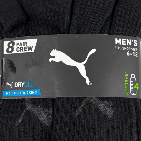 Puma Crew Socks Dry Cell Moisture Wicking Black Gray 8 Pair - Picture 3 of 6